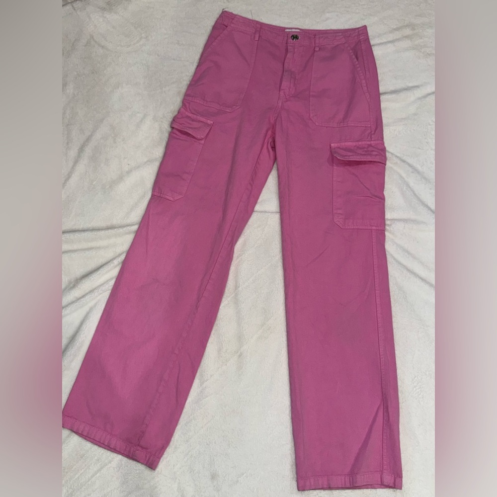 ZARA Women High Rise Straight Cargo Trousers Pants Pink Size 6